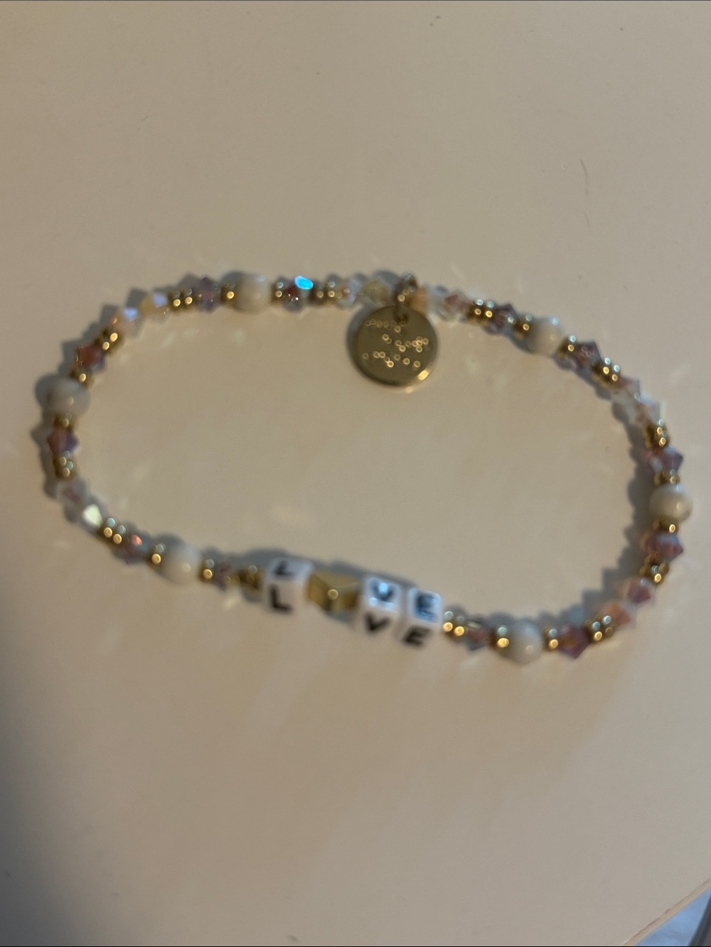 Little Words Project LOVE Beaded Bracelet - Pink, White & Gold M/L